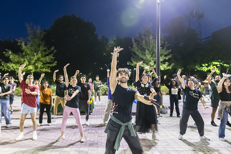 Ballet Hispánico led a Latin Social Dance Workshop and Community Party, hosted by the Latin Student Association and Mason Dining outside Southside Dining Hall, for George Mason students, faculty, and staff.